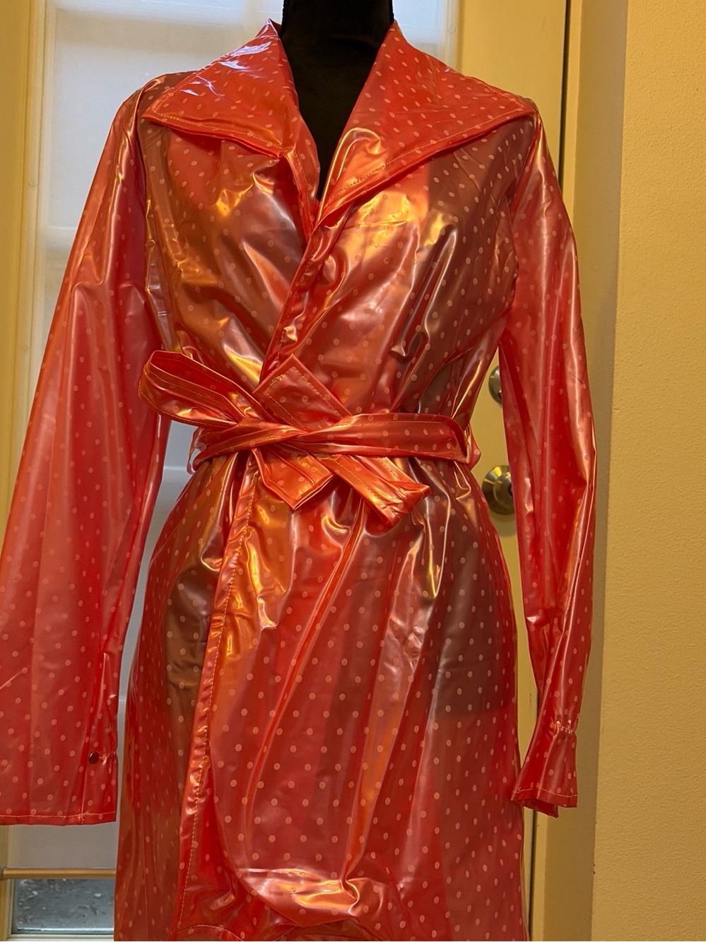 Women's Pink Polka Dot Belted Raincoat